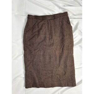 Laura Scott Womens Skirt Size 8 Brown Herringbone Wool Blend Pencil Knee Length